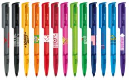 Printed Super Hit Clear Plastic Ball pen with Soft Grip