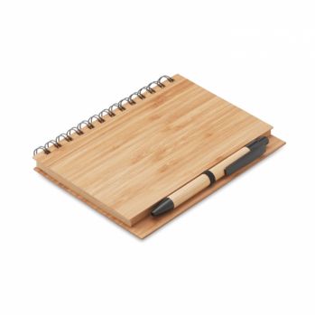 Promo Bamboo Cover Notebook with recycled paper and pen