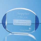 14.5cm Clear & Cobalt Blue Optical Crystal Column Oval Award