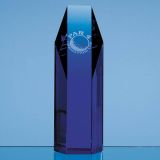 19cm Sapphire Blue Optical Crystal Hexagon Award