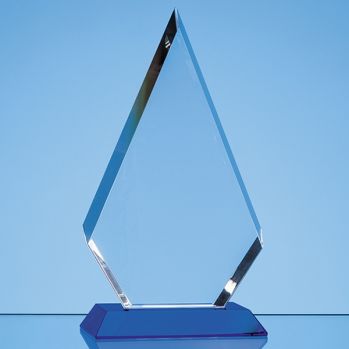 20.5cm Optical Crystal Facet Diamond Award on a Sapphire Blue Ba