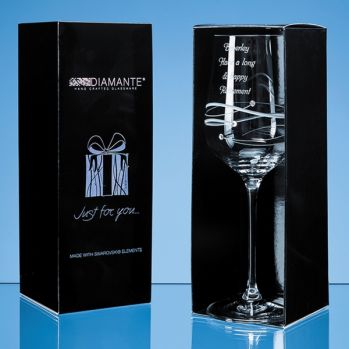 Just For You' Diamante Wine Glass with Spiral Design Cutting