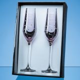 2 Pink Diamante Champagne Flutes with Spiral Design Cutting in a