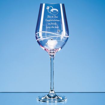 Single Pink Diamante Wine Glass with Spiral Design Cutting