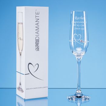 Single Diamante Petit Champagne Flute with Heart Design in an at