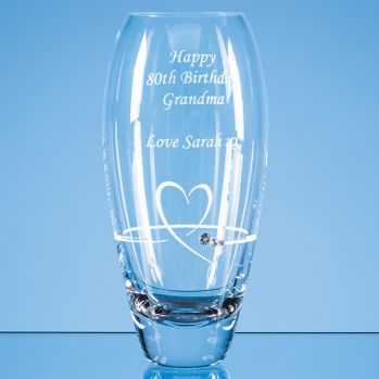 18cm Diamante Petit Vase with Heart Design in an attractive Gift