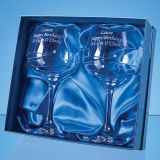 2 Diamante Gin Glasses with Spiral Design Cutting in a Satin Lin