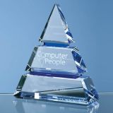 15cm Clear Optical Crystal Luxor Award with 2 Cobalt Blue Lines