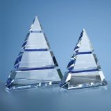 18.5cm Clear Optical Crystal Luxor Award with 2 Cobalt Blue Line