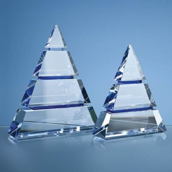 18.5cm Clear Optical Crystal Luxor Award with 2 Cobalt Blue Line