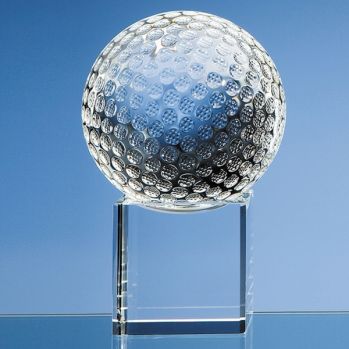 10cm Optical Crystal Golf Ball on a Clear Crystal Base