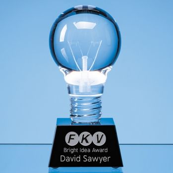 6.5cm Dia Optical Crystal Lightbulb Award Mounted on an Onyx Bla