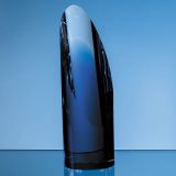 23cm Clear & Sapphire Blue Optical Crystal Cylinder Award