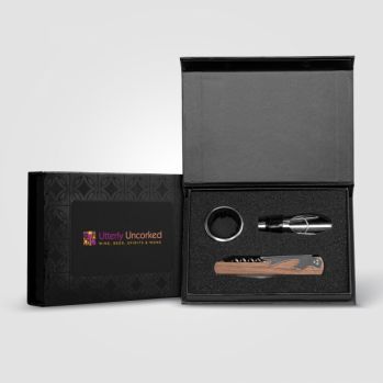 Essex Stainless Steel & FSC Wood Wine Accessory Gift Set - 3