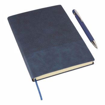 Recycled PU notebook with ballpen gift set (approx. A5)