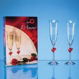 2 Personalised L’Amour Red Heart Champagne Flutes with Giftbox