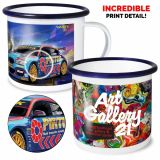 Full Colour 10oz White Enamel Mug with Coloured Rim