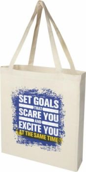 Promotional Madras 140 g/m² GRS recycled cotton gusset tote bag 