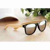 Branded Retro Bamboo Sunglasses with Mirrored Lenses